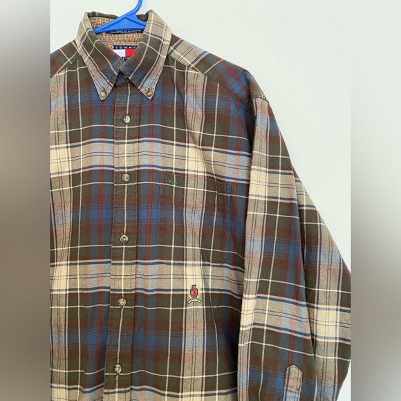 Vintage 90s Y2K Tommy Hilfiger Plaid Pocket Long Sleeve Button Up Shirt • Size S - Picture 2 of 7